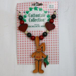 Vintage Wood Beaded Bunny Necklace